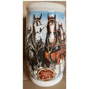 Budweiser Beer Holiday Beer Stein 2008 Clydesdales 75th Anniversary Special
